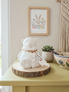 gips deko teddy in vintage kreidelook(2‑teilig, befüllbar)
