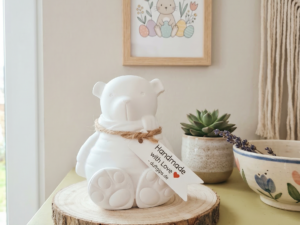 gips deko teddy in vintage kreidelook(2‑teilig, befüllbar)