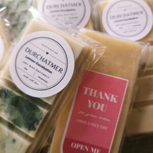 Duftmelts „Durchatmer“ – Lemon Eucalyptus. Frischer, klarer Duft in praktischer Tafelform zum Abbrechen.