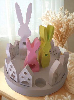 Oster- & Frühlingskranz aus Gips – Komplettset mit Hasen & Häusern
