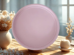 Einzelstück – Rosé‑Weißer Gips‑Teller mit Perlenrand (Ø 25 cm)
