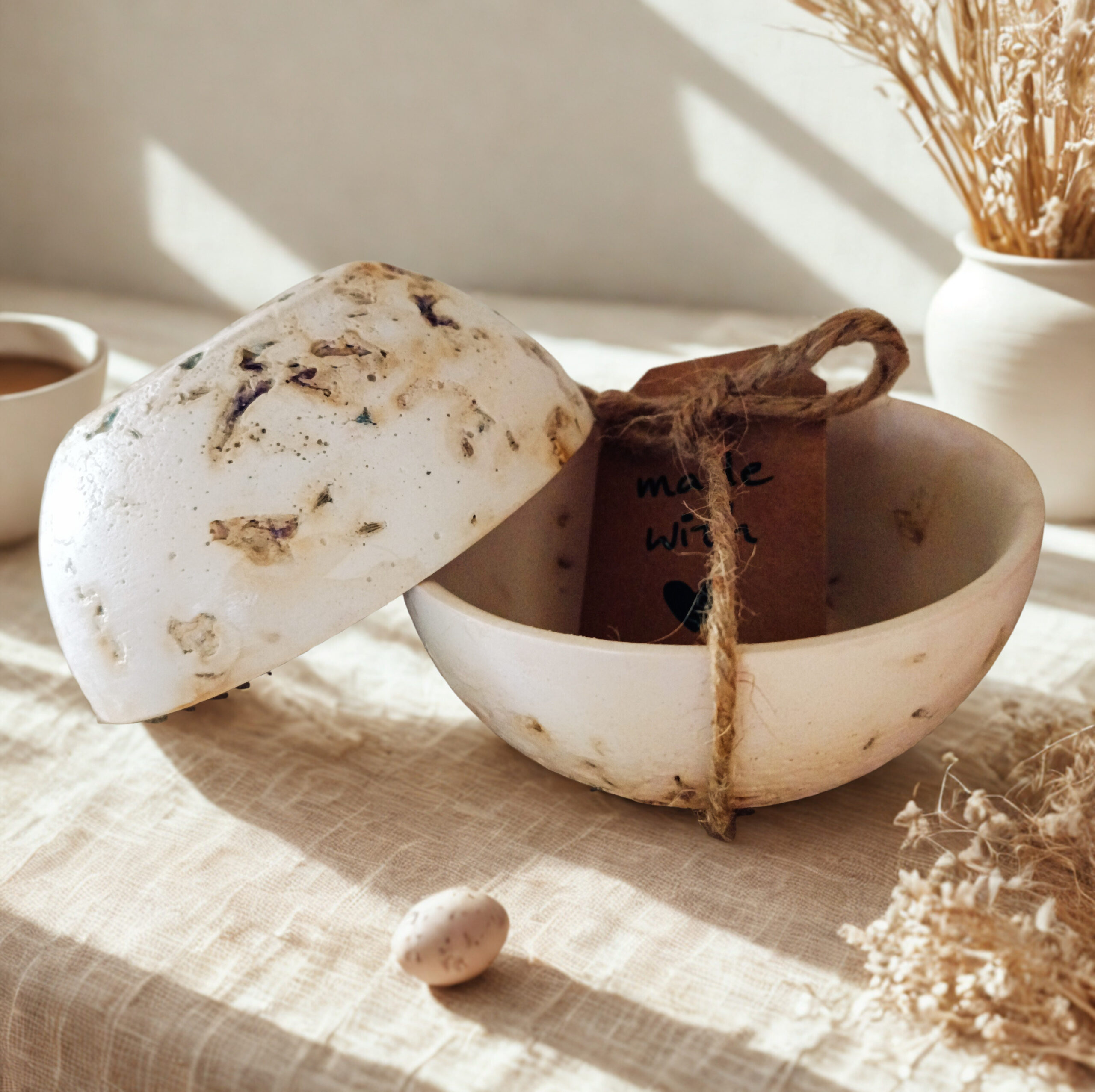 Handgefertigtes Gips-Schüsselset „Blütenzauber“ – mit echten Rosenblüten