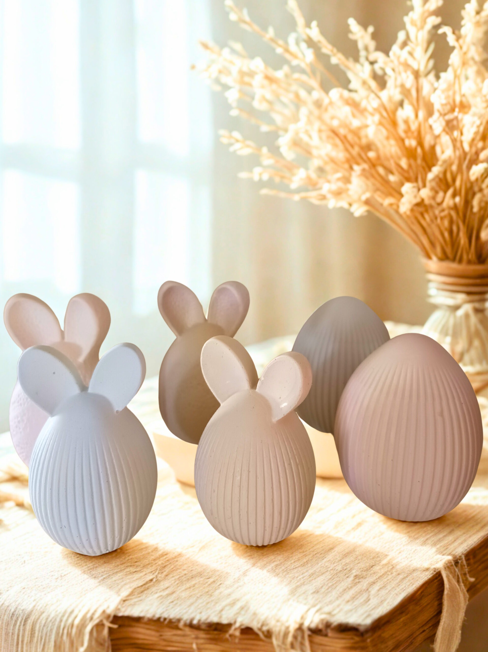 Gipseier Oster‑Trio, handgefertigt in drei Designs und Größen Gipseier Oster‑Trio, handgefertigt in drei Designs und Größen