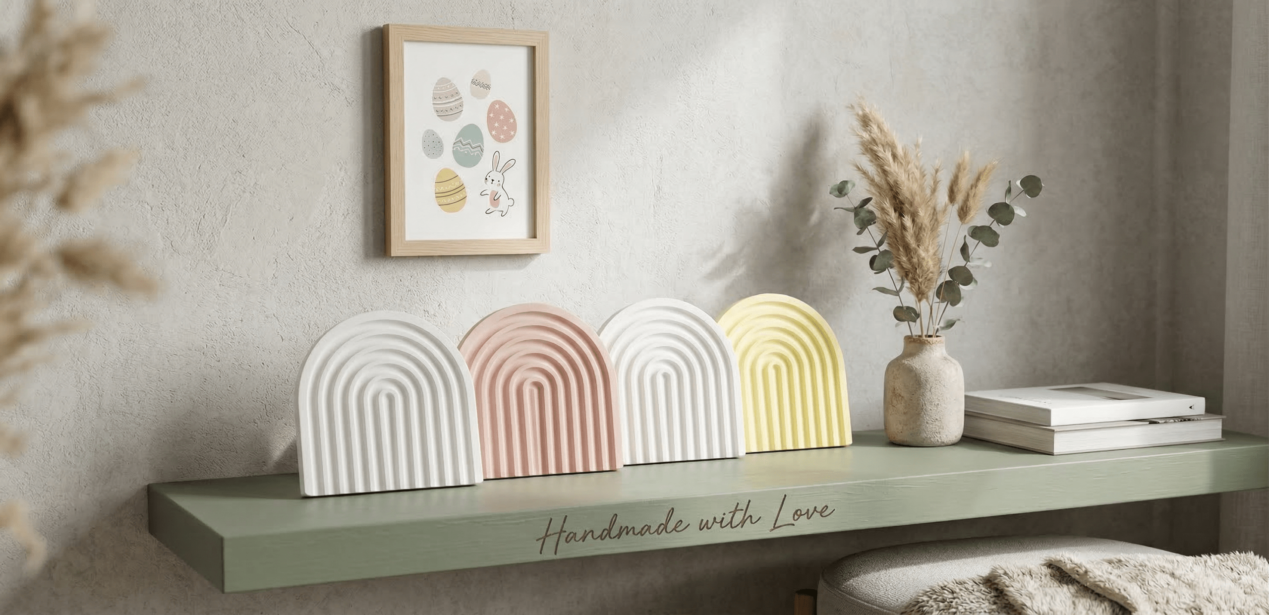 Handgefertigter Hygge-Regenbogen aus Gips (11,5 cm). Perfekt als Deko oder zum Selbstbemalen. Auf Wunsch in deiner Lieblingsfarbe bemalt. Ideal für Scandi- und Boho-Einrichtung.