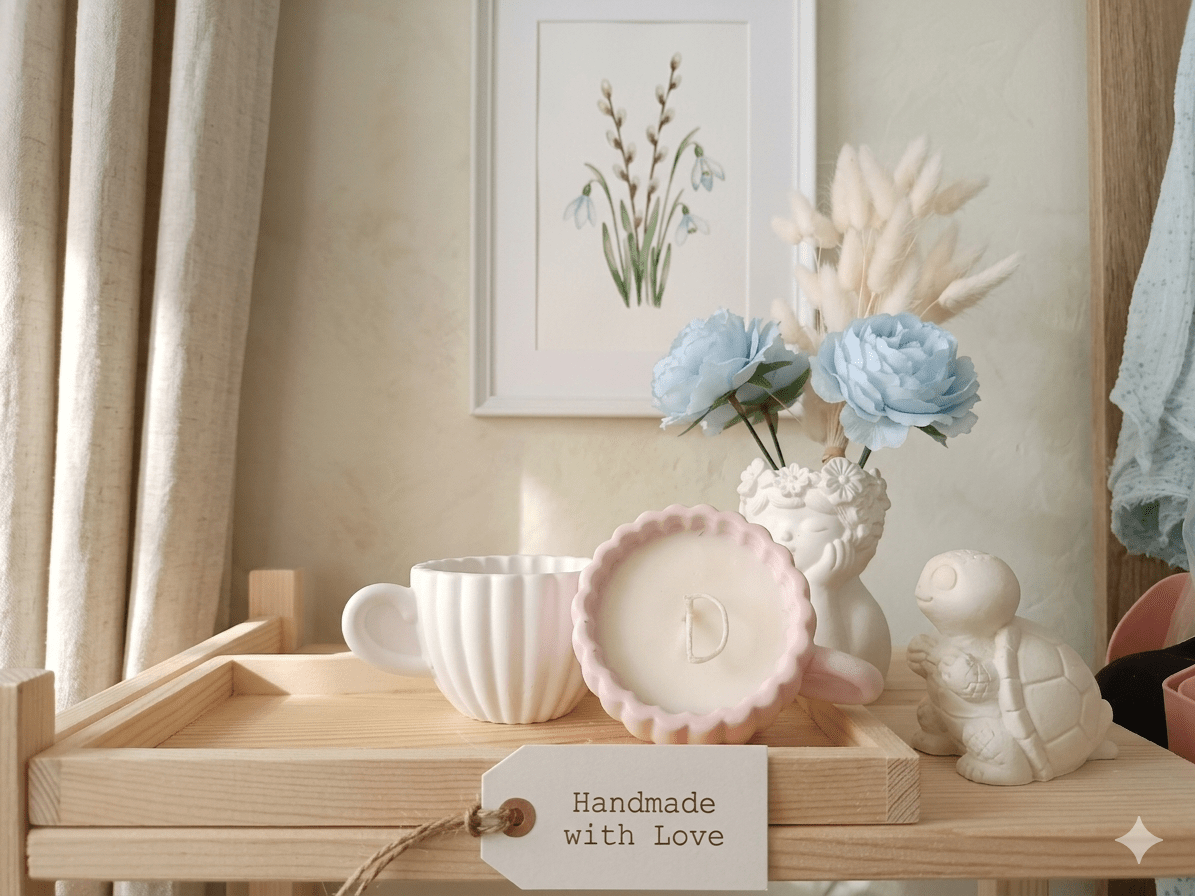 Handgefertigte Duftkerze in Mini‑Gipstasse