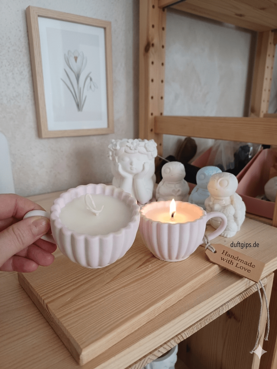 Handgefertigte Duftkerze in Mini‑Gipstasse